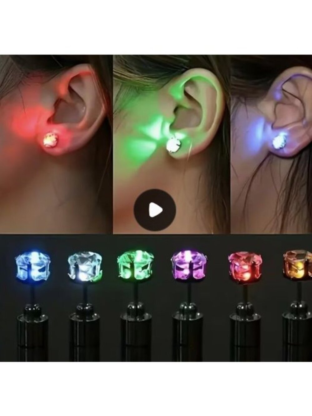 Platube LED CZ Earrings With Multi-Color Battery-Powered Studs Festivals Parties